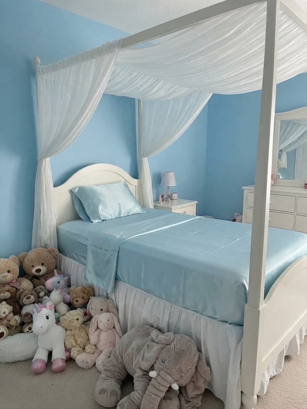 Paris Hilton Satin Sheet Set Twin XL Light Blue Ice Blue Silky Soft NIB